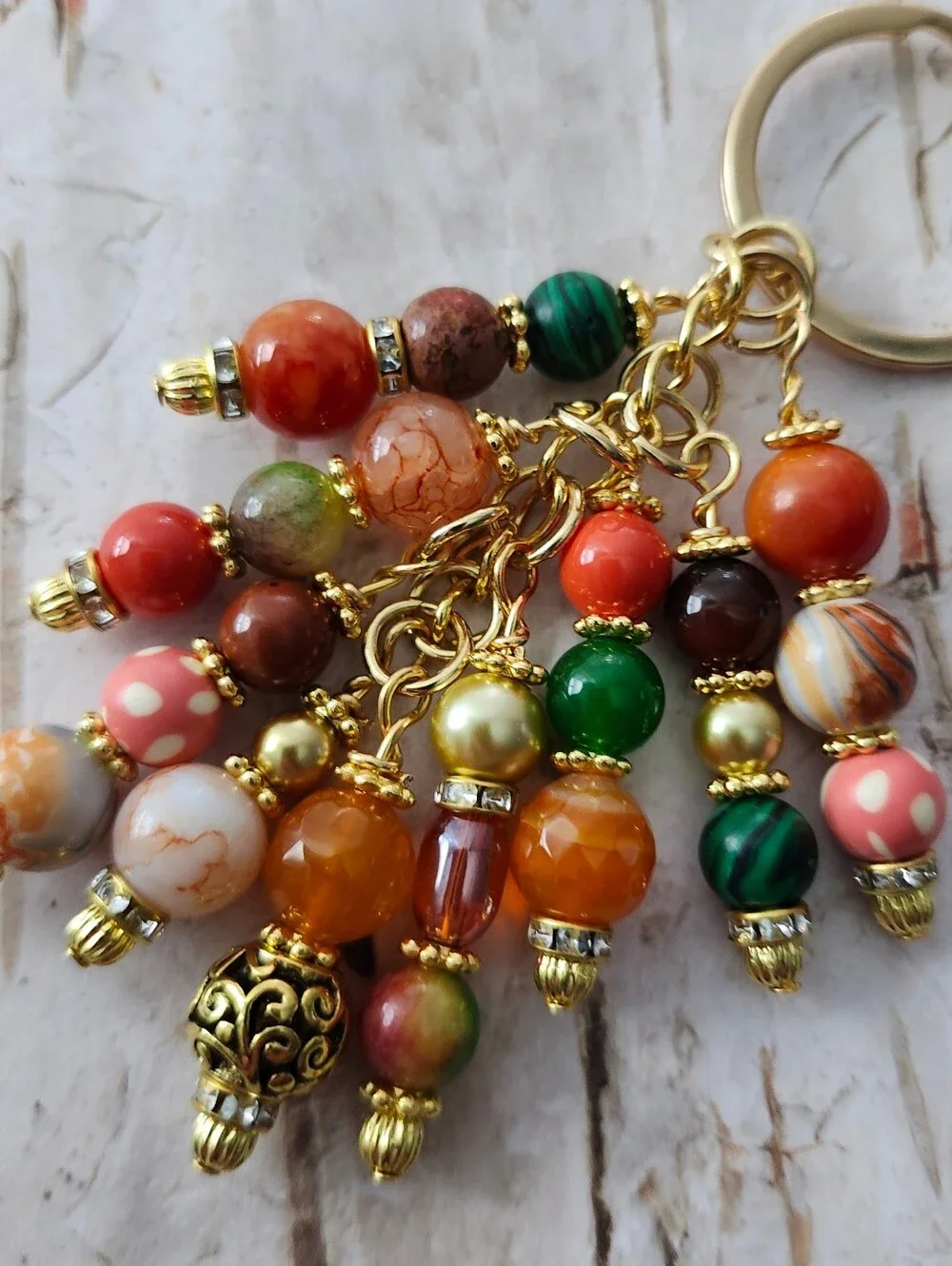 Halloween Autumn Pumpkin Purse Charm or Keychain Aventurine Malacite Handcrafted